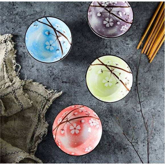 Mose Cafolo ~ Set of 4, Japanese Style Ceramic Rice Bowl - Picture 6 of 8